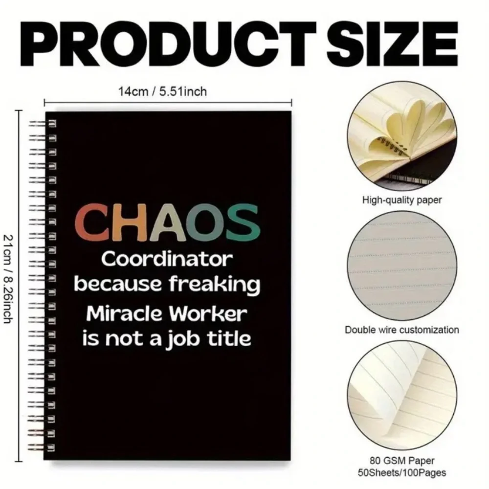 Black Spiral Notebook with Colorful Text-CHAOS Coordinator